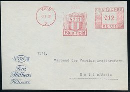 1932 (3.9.) KÖLN 7, Absender-Freistempel: 4711 Blau-Gold (strahlendes Wappen) Firmen-Vorderseite: Ferd. Mülhens, Siehe A - Autres & Non Classés