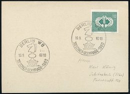 1960 (19.9.) BERLIN W 8, Sonderstempel: XIV. SCHACH-OLYMPIADE 1960 (Springer) Auf Passender EF 10 + 5 Pf. "XIV. Schach-O - Otros & Sin Clasificación