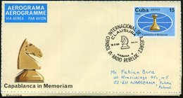 1984 (16.2.) CUBA, 15 C. Olympia-Sonder-Aerogramm "Capablanca In Memoriam" (Springer, Rs.3 Schachturnier-Bilder) + Motiv - Altri & Non Classificati