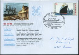 2007 (21.2.) 28195 BREMEN, Sonderstempel: 150 Jahre Norddeutscher Lloyd, Dampfer KRONPRINZ WILHELM Auf Passendem Sonder- - Otros & Sin Clasificación