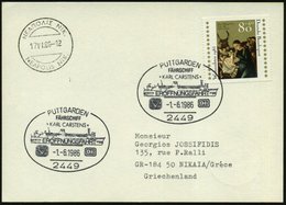 1986 (1.6.) 2449 PUTTGARDEN, Oval-Sonderstempel: FÄHRSCHIFF "KARL CARSTENS" ERÖFFNUNGSFAHRT (= Eisenbahn-Fährschiff + Lo - Autres & Non Classés