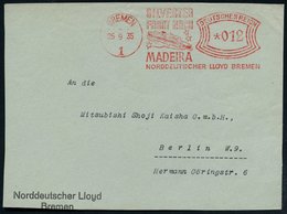 1935 BREMEN 1, SELTENER Absender-Freistempel: SILVESTER FAHRT NACH MADEIRA, NORDDEUTSCHER LLOYD (Kreuzfahrtschiff, Firme - Autres & Non Classés