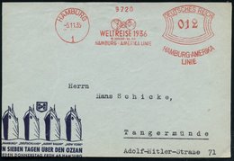 1935 (5.11.) HAMBURG 1, Seltener Absender-Freistempel: WELTREISE 1936.. HAMBURG-AMERIKA LINIE (2 Globen) Auf Firmen-Rekl - Andere & Zonder Classificatie