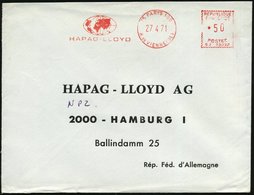 1971 (27.4.) FRANKREICH, Absender-Freistempel: 75 PARIS 109, HAPAG LLOYD (Globus) Rs. Abs.-Vordruck: NATICA PARIS-8, Aus - Altri & Non Classificati