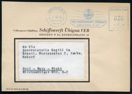 1955 (17.10.) DRESDEN N 30, Blauer Absender-Freistempel: VEB SCHIFFSWERFT "ÜBIGAU" (Firmen-Logo: Anker & Zahnkranz) Firm - Autres & Non Classés