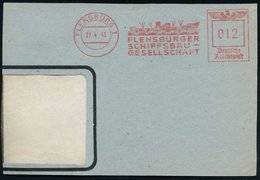 1943 (27.4.) FLENSBURG 1, Absender-Freistempel: FLENSBURGER SCHIFFBAU-GESELLSCHAFT (Frachter-Silhouette) Teil-Vorderseit - Autres & Non Classés