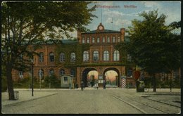 1917 Wilhelmshaven-Rüstringen, Color-Ak.: Werftthor Der Marinewerft, EF 7 1/ 2 Pf. Germania Mit Blaustift-Entwertung, Be - Altri & Non Classificati