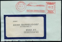 1937 (12.10.) HAMBURG 8, Absender-Freistempel: MATTHIAS ROHDE & JÖRGENS (Fluß-Schlepper U. Lastkahn) Kleine Vorderseite  - Andere & Zonder Classificatie