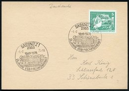 1974 (1.2.) 2355 SASSNITZ 1, Sonderstempel: 1949 - 1974, 25 JAHRE VEB FISCHKOMBINAT (Fisch-Trawler, Gebäude) Inl.-Karte  - Other & Unclassified