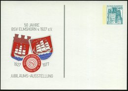 1977 (Apr.) 22 ELMSHORN, PP 40 Pf. Burgen: 50 JAHRE BSV ELMSHORN V. 1927 EV., JUBILÄUMS-AUSSTELLUNG = 2 Wappen Mit Großs - Otros & Sin Clasificación