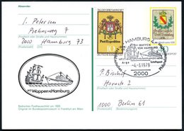 1979 (4.3.) 2000 HAMBURG 4, Sonderstempel: WAPPEN VON HAMBURG; Arge Schiffspost.. = Histor. Segelschiff "Wappen V. Hambu - Autres & Non Classés