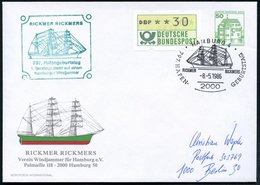 1986 (8.5.) 2000 HAMBURG 4, PU 50 Pf. Burgen, Grün: RICKMER RICKMERS, Verein Windjammer.. = Museums-Segelschiff "Rickmer - Other & Unclassified