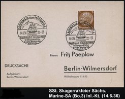 1936 (14.6.) LAUENHAIN über MITTWEIDA, Sonderstempel: Schiffstaufe 2. Wehrsportfest, 4. Skagerakfeier D. Sächs. Marine-S - Sonstige & Ohne Zuordnung