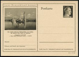 1942 Lindau (Bodensee), 6 Pf. Bild-Ganzsache Hitler, Schw.-braun: Hafeneinfahrt Mit Leuchtturm (Dampfer U. Löwen-Denkmal - Autres & Non Classés