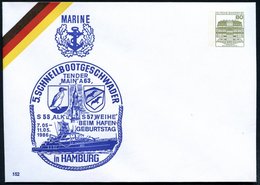 1986 (Mai) Hamburg, PU 80 Pf. Burgen, Oliv: 5. SCHNELLBOOTGESCHWADER, TENDER "MAIN" A63, S 55 "ALK" U. S 57 "WEIHE" BEIM - Sonstige & Ohne Zuordnung