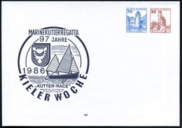 1986 Kiel, PU 70 Pf. + 35 Pf. Burgen: KIELER WOCHE 1986, MARINEKUTTERREGATTA 97 JAHRE (Wappen, Segelkutter) Ungebr. (Mi. - Other & Unclassified