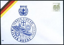 1987 Kiel, PU 80 Pf. Burgen: KIELER WOCHE, TENDER "ELBE" A 61 (Troßschiff "Elbe", 3 Wappen Etc.) Ungebr. (Mi.PU 117/285) - Sonstige & Ohne Zuordnung