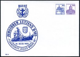 1988 (Juni) Kiel, PU 90 Pf. + 120 Pf. Burgen: FLAGSCHIFF "KIELER WOCHE '88", ZERSTÖRER "LÜTJENS" D 185 (Zerstörer, Wappe - Andere & Zonder Classificatie
