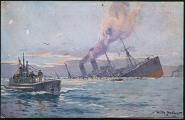 1918 (16.4.) DEUTSCHES REICH, Künstler-Color-Ak.: UBOOTSPENDE 1917, Gemälde Von Willy Stoewer (Versenkung Eines Frachter - Otros & Sin Clasificación
