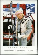 1960 B.R.D., Color-Ak.: Heidi Biebl, Olympiasiegerin Goldmedaille 1960 + Orig. Signatur "Ski Heil, Heidi Biebl" - Abfahr - Autres & Non Classés