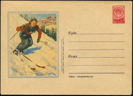 1956 UdSSR, 40 Kop. Ganzsachen-Umschlag Staatswappen, Rot: Abfahrts-Läuferin, Ungebr. - Abfahrtslauf & Slalom / Straight - Sonstige & Ohne Zuordnung