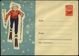 1963 UdSSR, 4 Kop. Ganzsachen-Umschlag Staatswappen, Rot: Skilanglaufendes Kind, Ungebr. - Skilanglauf / Long Distance S - Andere & Zonder Classificatie