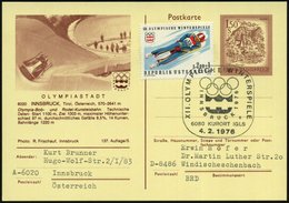 1976 (4.2.) ÖSTERREICH, 1,50 S. Sonder-Bild-Ganzsache: Winter-Olympiade Innsbruck: 2er-Bob + Zusatz-Frankatur 2,50 + 1 S - Autres & Non Classés