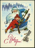 1977 UdSSR, 3 Kop. Bild-Ganzsache Komsomolzen, Schw.: Frohe Festtage! = Kind Spielt Mit Weihnachtsmann Eishockey, Hase M - Otros & Sin Clasificación