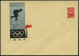 1964 UdSSR, 4 Kop. Ganzsachen-Umschlag Staatswappen, Rot: Winter-Olympiade 1964 (Innsbruck) = Eisschnellläufer, Ungebr., - Altri & Non Classificati