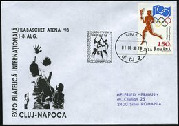 1998 (1.8.) RUMÄNIEN, Fahnen-Sonderstempel: CLUJ 9, EXPO FILATELICA.. (Spielszene Basketball Männer) Motiv-ähnl. Inl.-So - Other & Unclassified