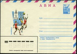 1980 UdSSR, 6 Kop. Flugpost-Ganzsachen-Umschlag, Blau: Olympiade Moskau 1980 "Basketball", Ungebr. - Korbball / Basketba - Sonstige & Ohne Zuordnung