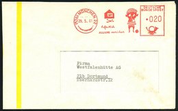 1961 (13 B) MÜNCHEN 22, Absender-Freistempel: Hoffentlich ALLIANZ Versichert = Junge Mit Fußball, Zerschossene Fenstersc - Autres & Non Classés