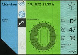 1972 (7.9.) München, Orig. Eintrittskarte Fußball Um 21.30 H Mit Fußball-Piktogramm U. Stadion (schwache Mittelfalte), R - Autres & Non Classés