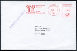 1977 (6.5.) 53 BONN 3, Absender-Freistempel: Argentinische Botschaft, Argentina'78 (= Logo Fußball-WM) Inl.-Brief - Fußb - Andere & Zonder Classificatie