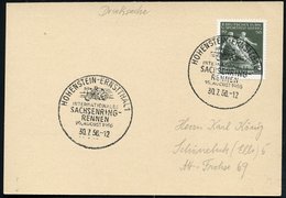 1956 (30.7.) HOHENSTEIN-ERNSTTHAL 1, Hand-Werbestempel: INTERNAT. SACHSENRING-RENNEN.. (Renn-Motorrad) Inl.-Karte (Bo.13 - Sonstige & Ohne Zuordnung