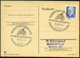 1963 (18.8.) HOHENSTEIN-ERNSTTHAL 1, Sonderstempel: WELTMEISTERSCHAFTSLAUF 1963, ADMV, SACHSENRING 18.8. (Renn-Motorrad) - Andere & Zonder Classificatie