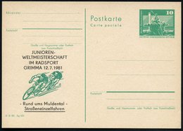 1981 (12.7.) Grimma, 10 Pf. Amtl. Ganzsache Neptunbrunnen, Grün + Zudruck: JUNIOREN-WELTMEISTERSCHAFT IM RADSPORT.. Stra - Other & Unclassified