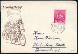 1956 (30.4.) D.D.R., 20 Pf. "IX. INTERNAT. Friedensfahrt", EF + Tagesstempel (MÖLKAU) Bedarfs-FDC-Sonderumschlag (Mi.522 - Altri & Non Classificati