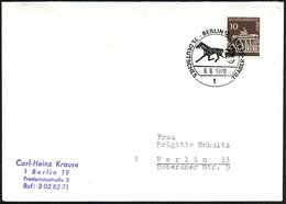 1970 (6.9.) 1 BERLIN 12, Sonderstempel: 75. DEUTSCHES TRABER-DERBY (Traber-Gespann) Ortsbrief (Bo.1546) - Reitsport: Tra - Other & Unclassified