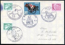 1985 1170 BERLIN, Sonderstempel: Seminar Zum Thema "Pferde Auf Briefmarken" (Traber-Gespann) + Sonderstempel: 1157 BERLI - Other & Unclassified