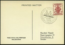 1956 (23.11.) AUSTRALIEN, Sonderstempel: LAKE WENDOURIE VIC, XVI. OLYMPIAD = Rudern, Zweier Auf EF 4 P. Olympiade, Übers - Altri & Non Classificati