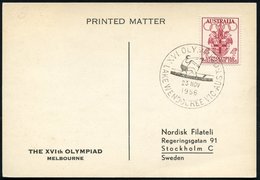 1956 (23.11.) AUSTRALIEN, Sonderstempel: LAKE WENDOUREE VIC., XVI. OLYMPIAD = Kanu-Einer, EF 4 P. XVI. Olympiade Melbour - Otros & Sin Clasificación