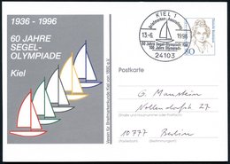 1996 24103 KIEL 1, PP 80 Pf. Varnhagen: 1936 - 1996, 60 JAHRE SEGEL-OLYMPIADE.. (5 Segelboote) + Passender Sonderstempel - Sonstige & Ohne Zuordnung