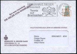 1989 (27.7.) 7073 LORCH, WÜRTT 1, Absenderstempel: HERMANN E. SIEGER.. Tennis Auf Briefmarken (2 Schläger, 3 Bälle) = Vo - Autres & Non Classés