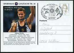 1997 (3.5.) B.R.D., PP 80 Pf. Varnhagen: SPORTHILFE GANZSACHE Nr.30: ANDREAS WECKER; TURNEN (Gold Olymiade 1996 Atlanta, - Other & Unclassified