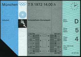 1972 (7.9.) München, Orig. Eintrittskarte Volleyball Olympiapark (Olympische Spiele) Mit Piktogramm U. Hallenplan, Rs. O - Other & Unclassified