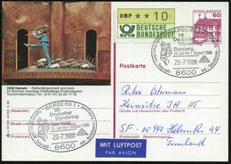 1988 (29.7.) 8600 BAMBERG 1, Sonderstempel: 88. Deutscher Wandertag.. (Kopf Des Bamberger Reiters, Logo) Ausl.-Flugpostk - Other & Unclassified