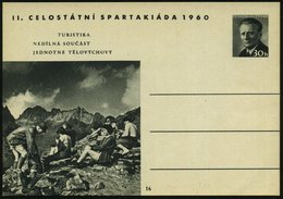 1960 TSCHECHOLSLOWAKEI, 30 H. Bild-Ganzsache Novotny: II. Spartakiade, Berg-Wanderer In Den Bergen, Ungebr. (Pofis.CDV 1 - Other & Unclassified