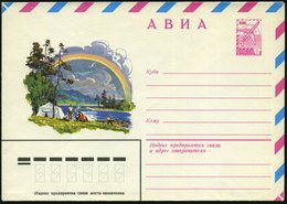 1979 UdSSR, 6 Kop. Flugpost-Ganzsachen-Umschlag, Lilarot: Fluß-Wanderer Mit Zelt U. Regenbogen, Ungebr. - Wandern / Wand - Autres & Non Classés