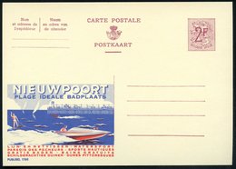 1959 BELGIEN, 2 F. Publibel-Ganzsache, Weinrot: NIEUWPOORT, PLAGE IDEALE BADSPLAATS.. = Motorboot Mit Wasserskiläufer (u - Otros & Sin Clasificación